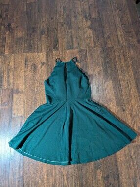 Jules & Cleo Hunter Green Mini Dress Spaghetti Strap Scalloped Neckline Size 10
